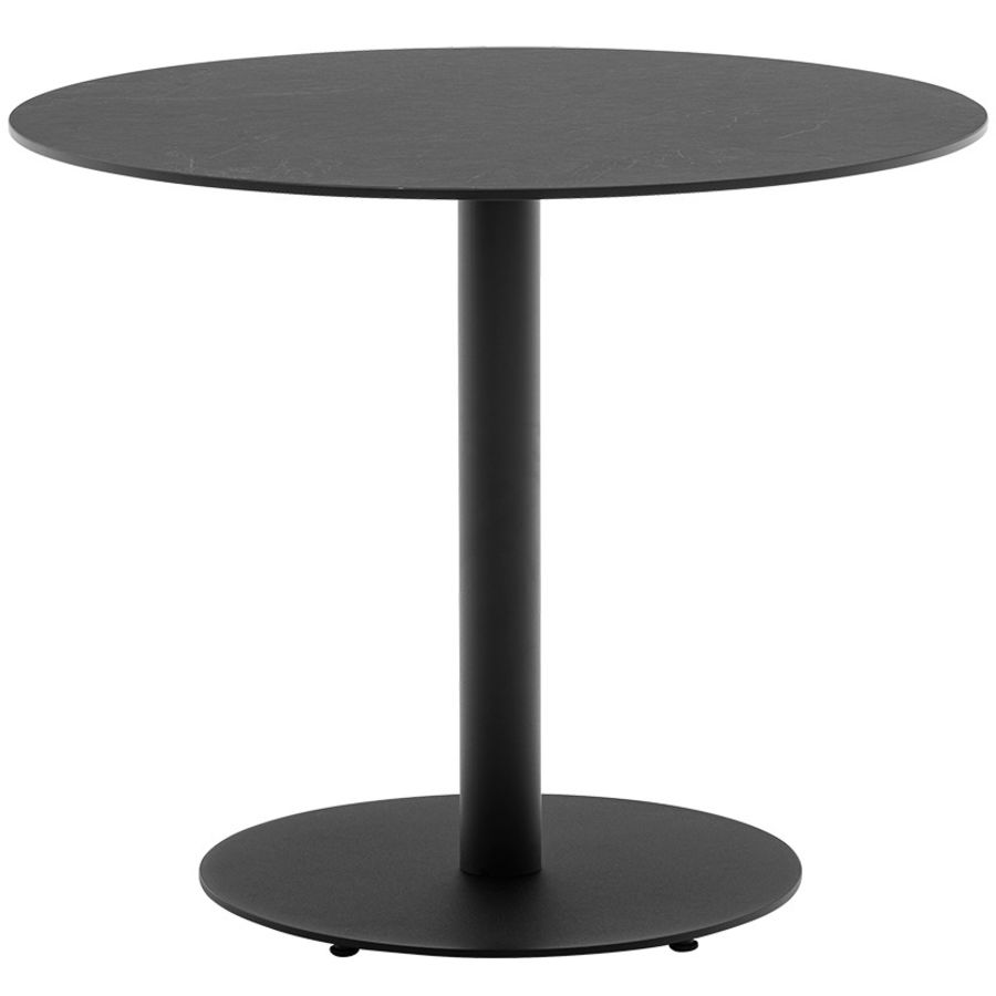 matt Cocktail cm Metall, COCKTAIL-Tisch T den mit rund H Ideal 90 für B Esstisch Runde Loungebereich. 90 Außen- Metall Platte 76 aus verstellbaren und Schwarz Füßen. aus